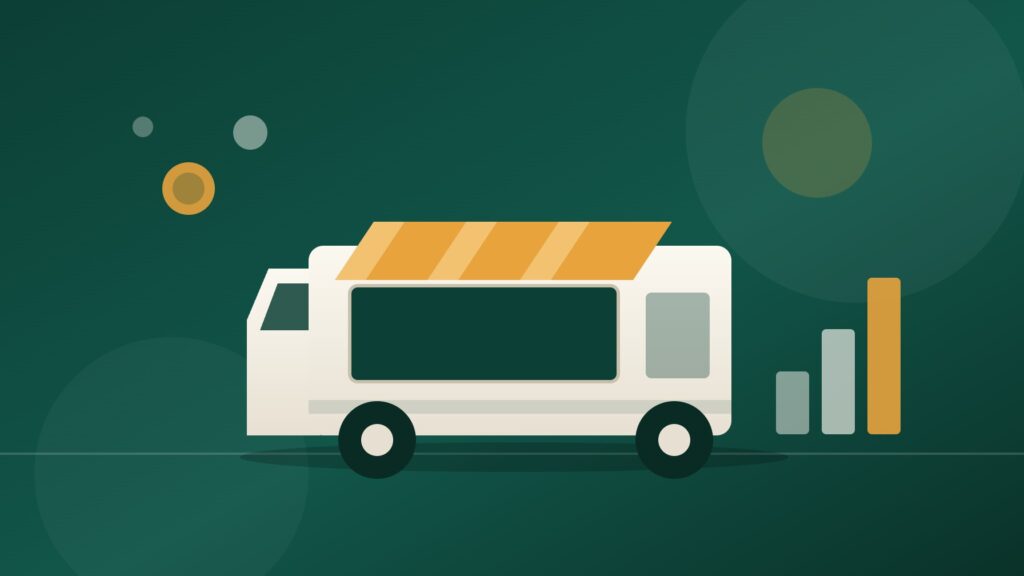 Illustration sans texte d’un food truck et d’un graphique de rentabilité